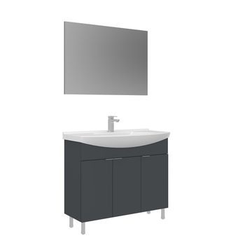 Conjunto De Mueble Con Lavabo Y Espejo (2 Piezas)  - 100 X 50 X 83 Cm - Antracita Mate
