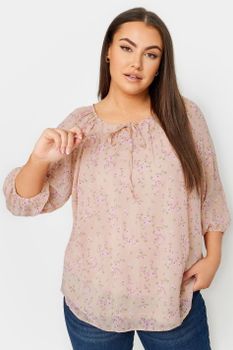 Yours Blusa Rosa Floral Con Lazada, Mujer Curvy Y Tallas Grandes, Yours