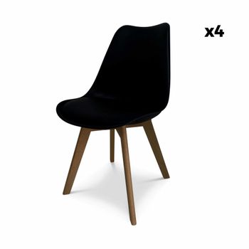 Silla escandinava con patas de madera de haya, set de 4, negro