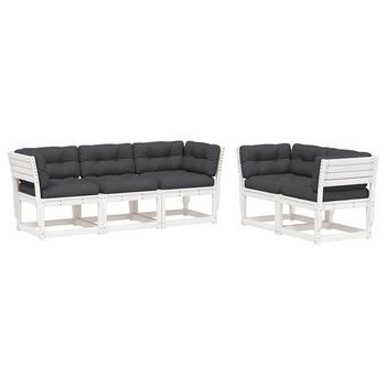 Set Sofás Jardín 5 Pzas Con Cojines Madera Maciza Pino Blanco Vidaxl