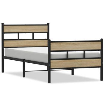 Estructura De Cama Sin Colchón Metal Roble Ahumado 100x190 Cm Vidaxl