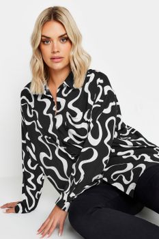 Yours Camisa Amplia De Estampados En Blanco Y Negro, Mujer Curvy Y Tallas Grandes, Yours