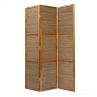 biombo de 3 paneles marron en madera y bambu 132x200 cm par06049