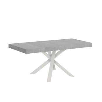 Mesa Extensible 90x90/194 Cm Clerk Premium Tapa De Cemento - Patas Blancas
