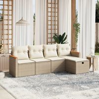 conjunto de sofas jardin con cojines 5 uds  mueble jardin mesa y sillas ratan sintetico beige cfw733572