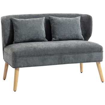 HOMCOM Sofá de 2 plazas, pequeño sofá de chenilla con respaldo orejero, asiento grueso, patas de madera de caucho, gris   Aosom España