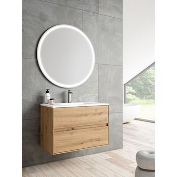 Mueble Mydesign 80 Cm, Estructura Roble Moderno Frontal Roble Moderno. Pack Mueble + Lavabo.