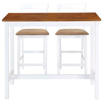 Set Mesa Y Sillas De Bar 3 Uds | Juego De Muebles De Jardín Madera Maciza Marrón Y Blanco