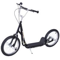 homcom patinete scooter para ninos 5 anos neumaticos inflables 16 pulgadas frenos manillar ajustable 143x58x92-100 cm negro   aosom espana