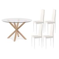 pack mesa redonda de cristal templado  4 sillas polipielmetal blanco 120x75 cm