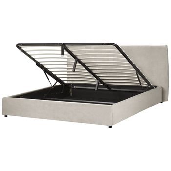Cama Con Almacenaje De Terciopelo Gris Pardo 180 X 200 Cm Otomana Cabecero Lavaur