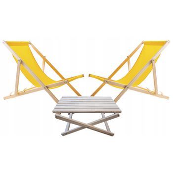 Woodok Conjunto De 2 Tumbonas De Playa, Color Amarillo | Incluida Mesa De Centro De Madera