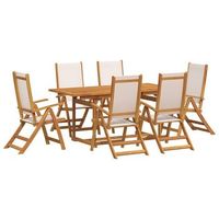 juego comedor de jardin 7 piezas madera maciza acacia y textileno