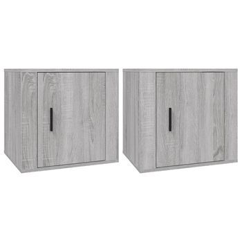 Pack 2 Uds Mesitas De Noche | Mesa Auxiliar | Mesilla Color Gris Sonoma 50x39x47 Cm