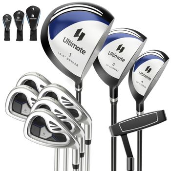 Costway Juego Completo de Palos de Golf de 9 Piezas para Hombre Diestras con Fundas Driver de Aleación Putter y Fundas para Cabeza Azul