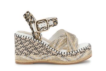 sandalias de tela gilda con cuña envuelta white combo