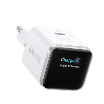 Cargador de Pared Anker Nano para iPhone Qi 45W, Carga Rápida, Pantalla inteligente, 1 USB-C Blanco