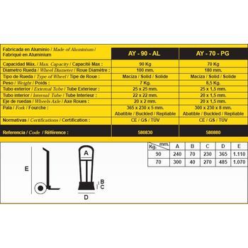 Carro Aluminio Plegable Ay90l - Ayerbe - 580830 - 90 Kg..