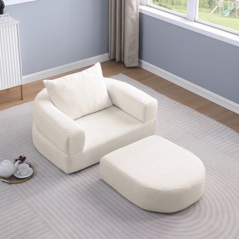 Sofá Cama Convertible Y Plegable - Mueble Para Salón - Chenilla - Beige (101x90x21cm)