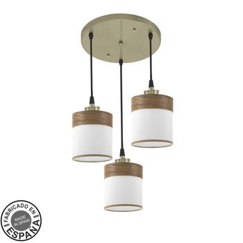 FABRILAMP Plafon Cloe 3xe27 Cuero/blanca-madera Oscura Regx42x42 cm