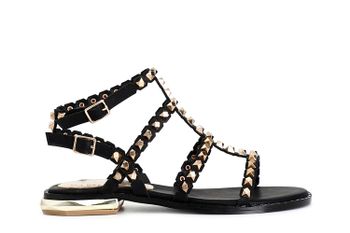 sandalias tipo esclava con doble hebilla y tachuelas talladas black