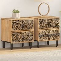 mesita de noche - mueble de dormitorio - madera de mango - marron 40x33x46cm