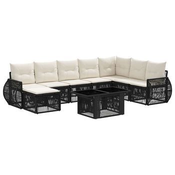 Conjunto De Sofás De Jardín 9 Uds. Negro Y Blanco Crema Vidaxl