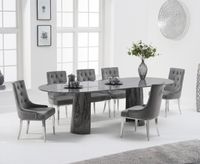 sutton 260cm table grey marble with talia velvet chairs - grey 6 chairs