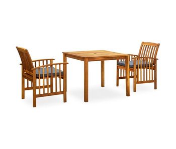 Set comedor de jardín 3 pzas y cojines madera maciza de acacia