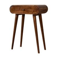 consola de madera maciza mueble artesanal mini redonda color castano
