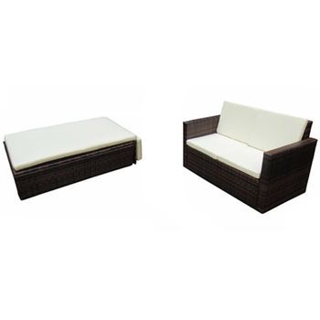 Conjunto Muebles De Jardín 2 Uds | Mesa Y Sillas Y Cojines Ratán Sintético Marrón