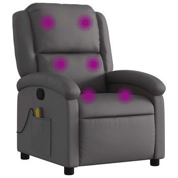 Sillón Reclinable De Masaje Cuero Auténtico Gris