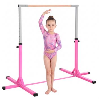 HOMCOM Barra de Gimnasia para Niños de +3 Años Barra de Entrenamiento Altura Ajustable 92-150 cm Carga 75 kg 194x121x150 cm Rosa   Aosom España