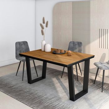 Mesa comedor efecto madera roble y negro 140x90x74cm