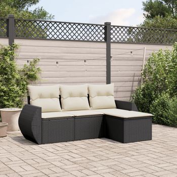 Conjunto De Sofás Jardín 4 Uds | Mueble Jardin Mesa Y Sillas Con Cojines Ratán Sintético Negro Cfw561544