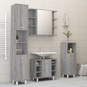 Vidaxl Set De Armario De Baño 4 Pzas Madera Contrachapada Gris Sonoma