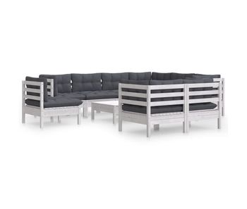 Muebles de jardín 10 pzas con cojines blanco madera maciza pino