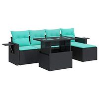 juego sofa jardin 6 piezas con cojines negro poli ratan acacia vidaxl