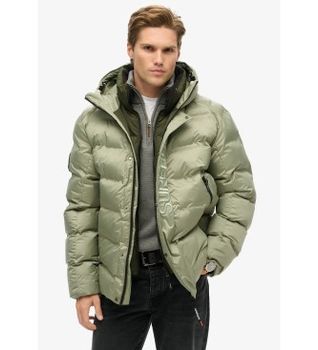 Superdry para hombre. M5011902A Abrigo Graphic Puffer verde (XXL), Casual, Poliéster Reciclado, Sostenible