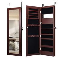 armario joyero con espejo mueble cosmetico con estantes forrados ganchos y compartimentos marron