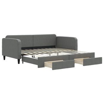Sofá Cama | Cama Para Adulto | Sofá Convertible Nido Con Cajones Tela Gris Oscuro 100x200 Cm
