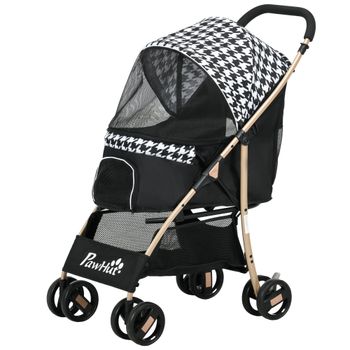 PawHut Carrito Transporte para Mascotas 2 Puertas Ventana de Malla Cesta Almacenamiento Cuerda Seguridad 80x44,5x97 cm Negro   Aosom España