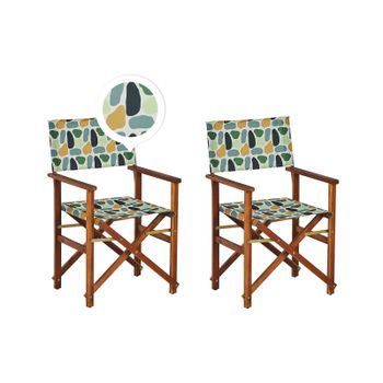 Conjunto De 2 Sillas De Jardín De Madera De Acacia Oscura Verde Naranja Geométrico Plegable Cine