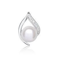 14 quilates colgante de oro blanco con perla y diamantes