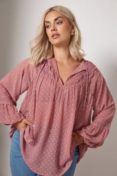 Yours Blusa Rosa Plumeti Con Pasamanerías De Encaje, Mujer Curvy Y Tallas Grandes, Yours