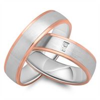 alianzas 14 quilates rosa oro blanco 2 diamantes