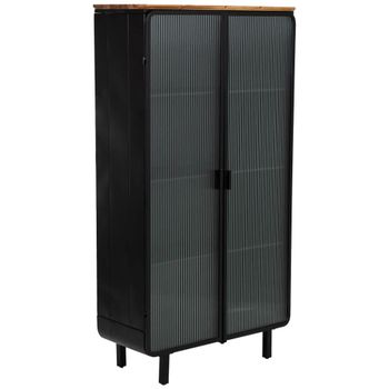 Vitrina de metal, madera y vidrio 2 puertas 84x35,8x152h cm - negro