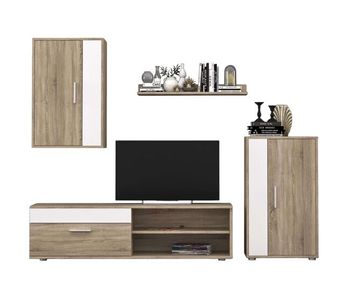 Modulos de salón comedor kolm  para tv en blanco/sonoma, blanco/negro, tablilla/blanco o cemento/blanco con 3 puertas y 2 estantes