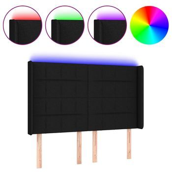 Cabecero Cama Mueble De Dormitorio Con Luces Led Tela 144 X 5 X 118/128 Cm Negro M02_0009156