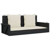 banco columpio  banco de jardin con cojines ratan sintetico negro 119x56x48 cm